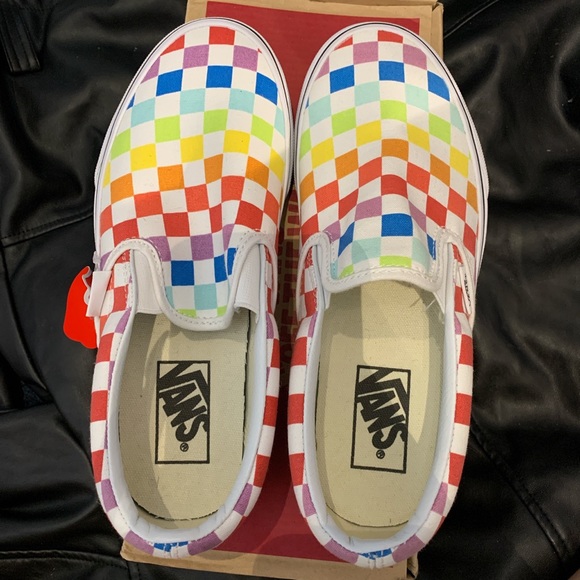 Vans Shoes - Vans Checkerboard Rainbow Slip-ons
